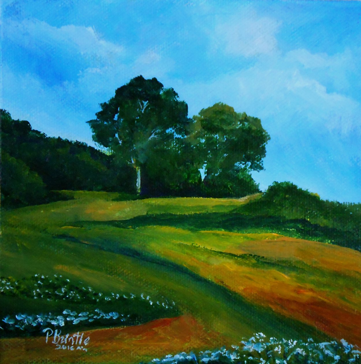 Bleuets vers Thiotte, 2016 (akryl på duk) av Patricia Brintle