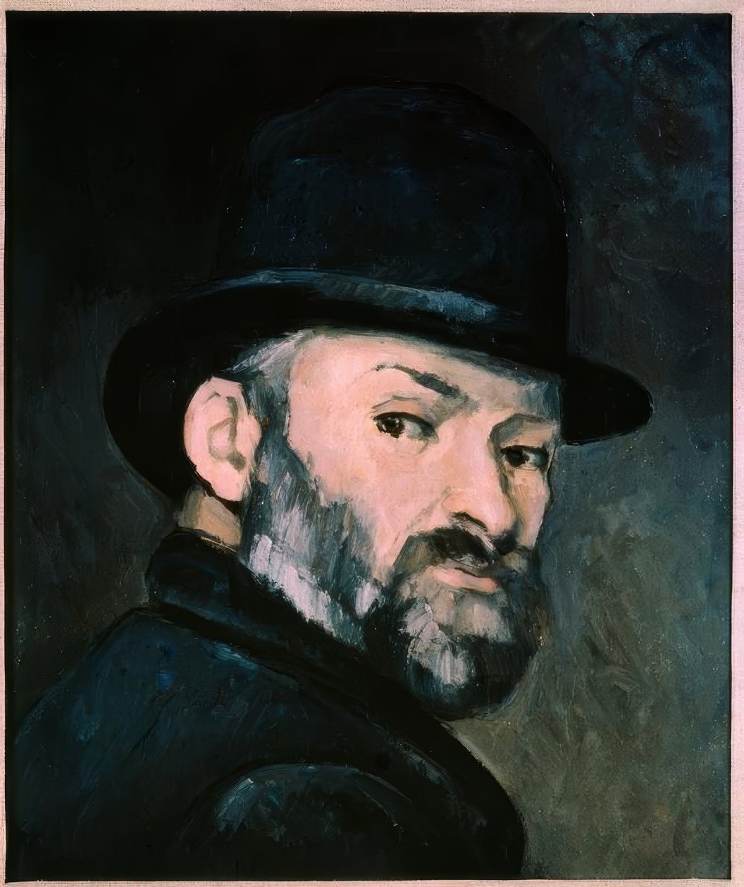 Självporträtt med bowlerhatt av Paul Cézanne