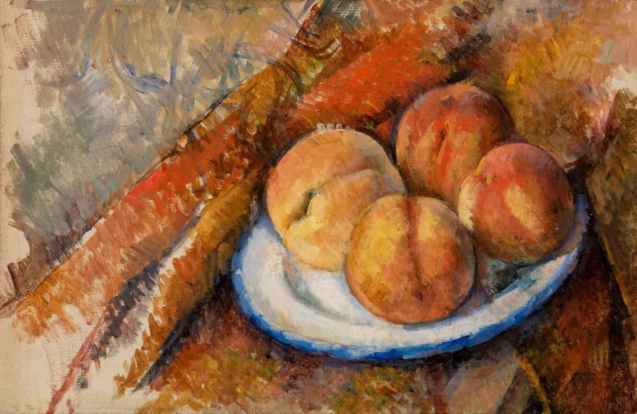 Fyra persikor på en tallrik, 1890-94 av Paul Cézanne