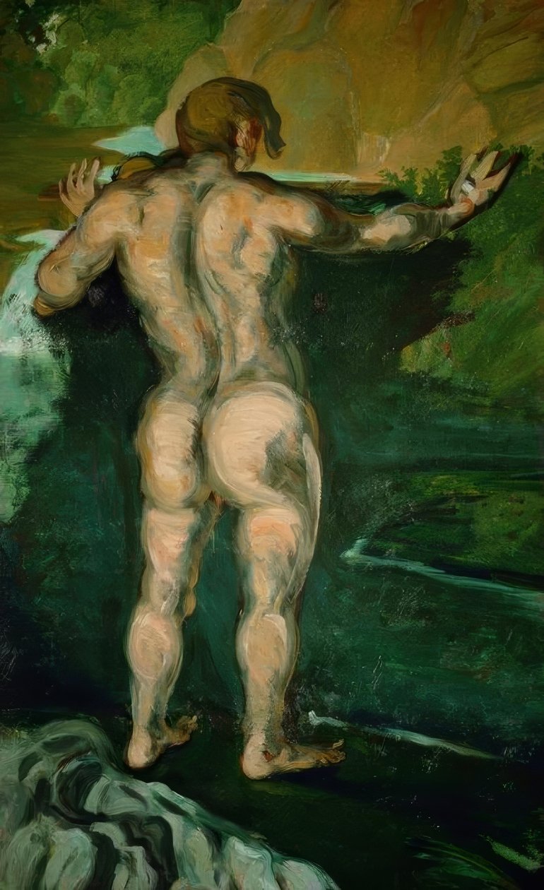 Badaren vid klippan av Paul Cézanne