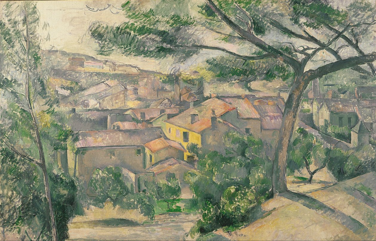 Morgonvy av LEstaque mot solljuset av Paul Cézanne
