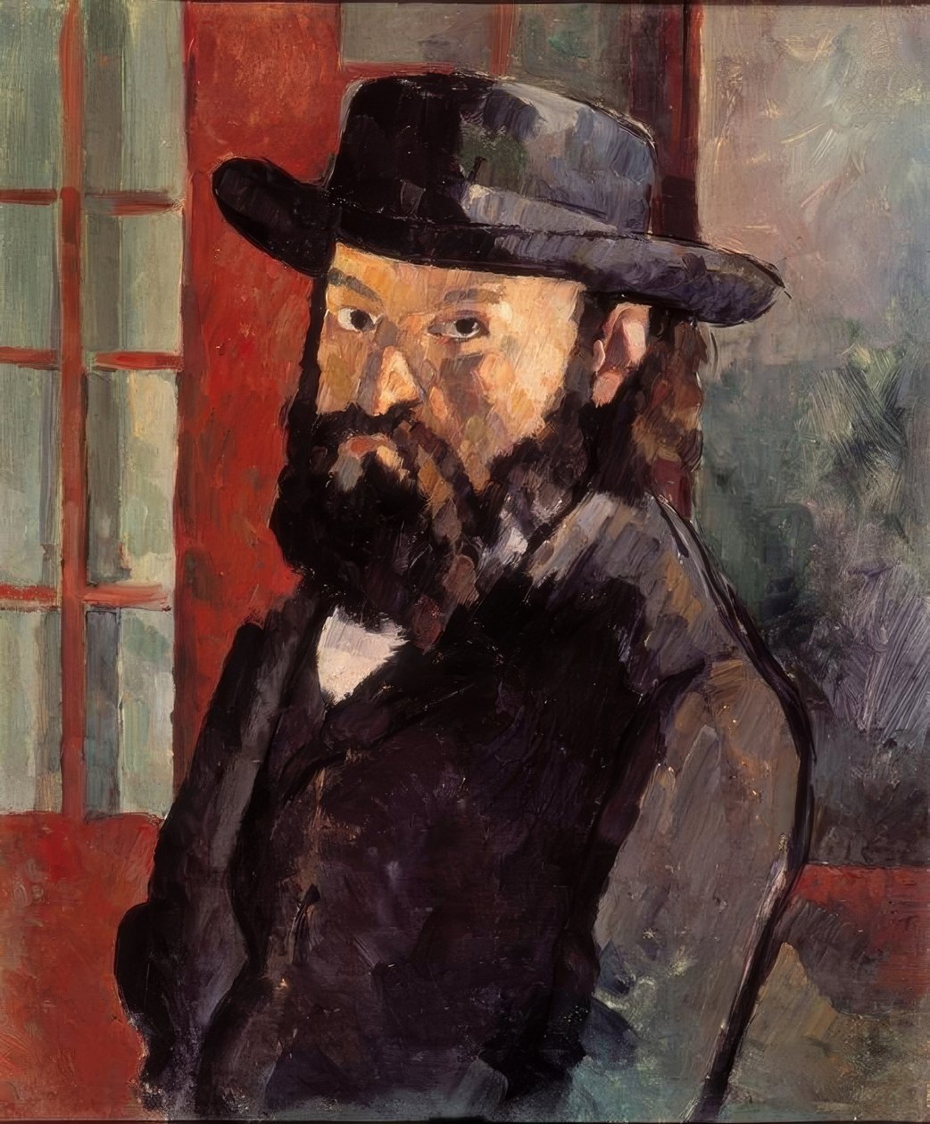 Porträtt av Cézanne med filthatt av Paul Cézanne