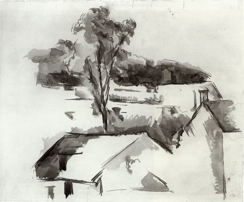 Rooftops and Tree av Paul Cézanne