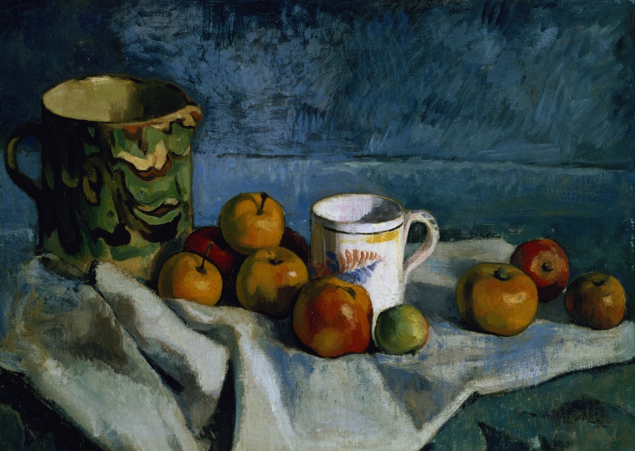 Stilleben med äpplen, kopp och kanna av Paul Cézanne