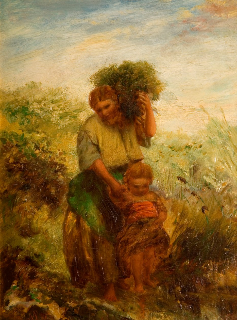 Gorse Gatherer - Child Crossing Mountain Stream, 1855 av Paul Falconer Poole