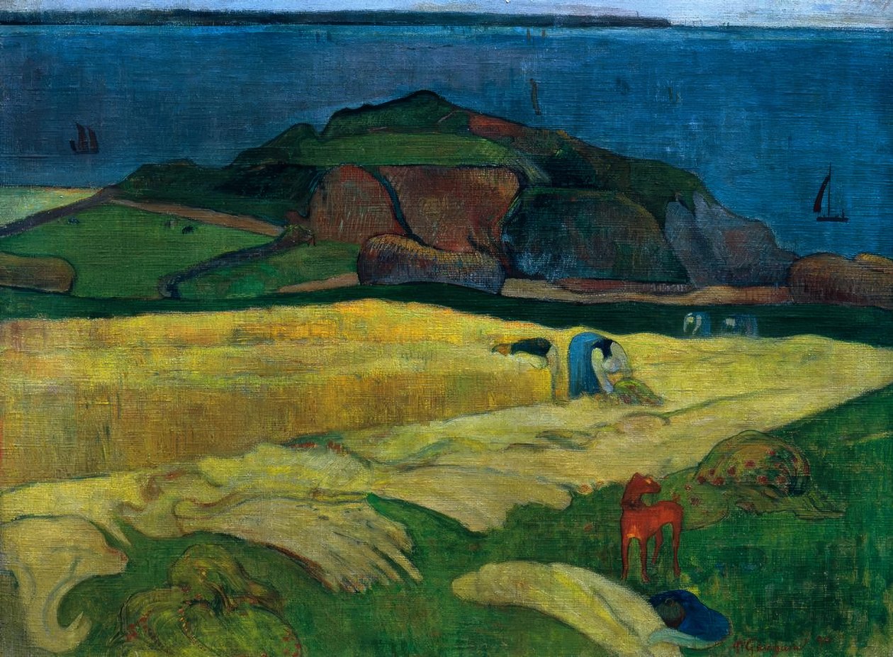 Skörden vid havet: Le Pouldu av Paul Gauguin