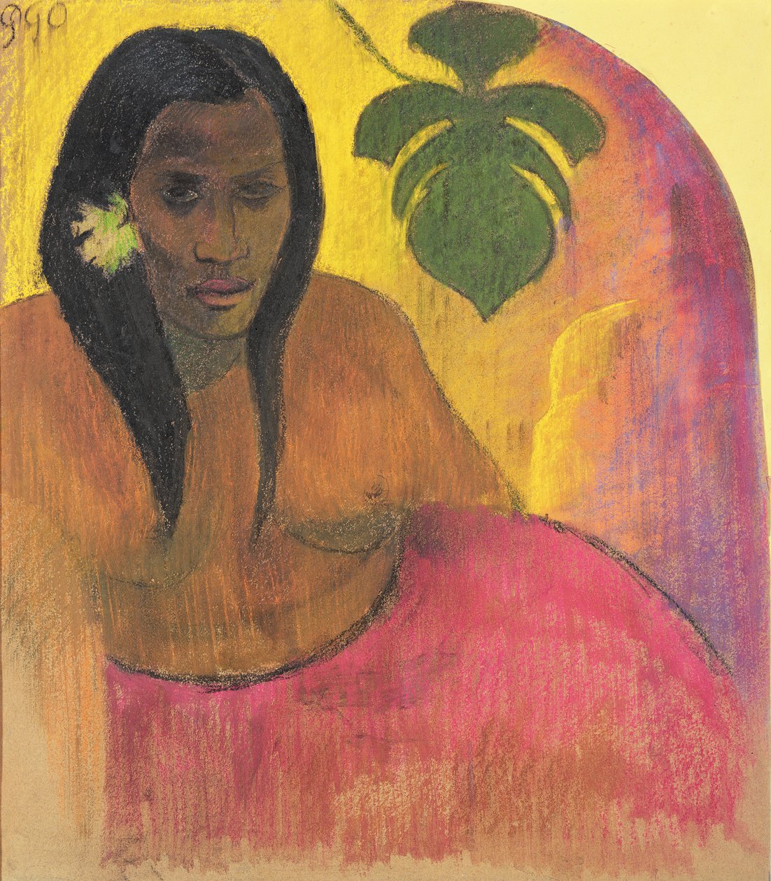 Tahitiska kvinnor, ca 1894 (kol och pastell på papper nedlagt ombord) av Paul Gauguin