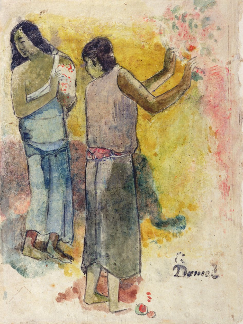 Två figurer, studie till "Faa Iheiche", 1898 (wc och penna på papper) av Paul Gauguin