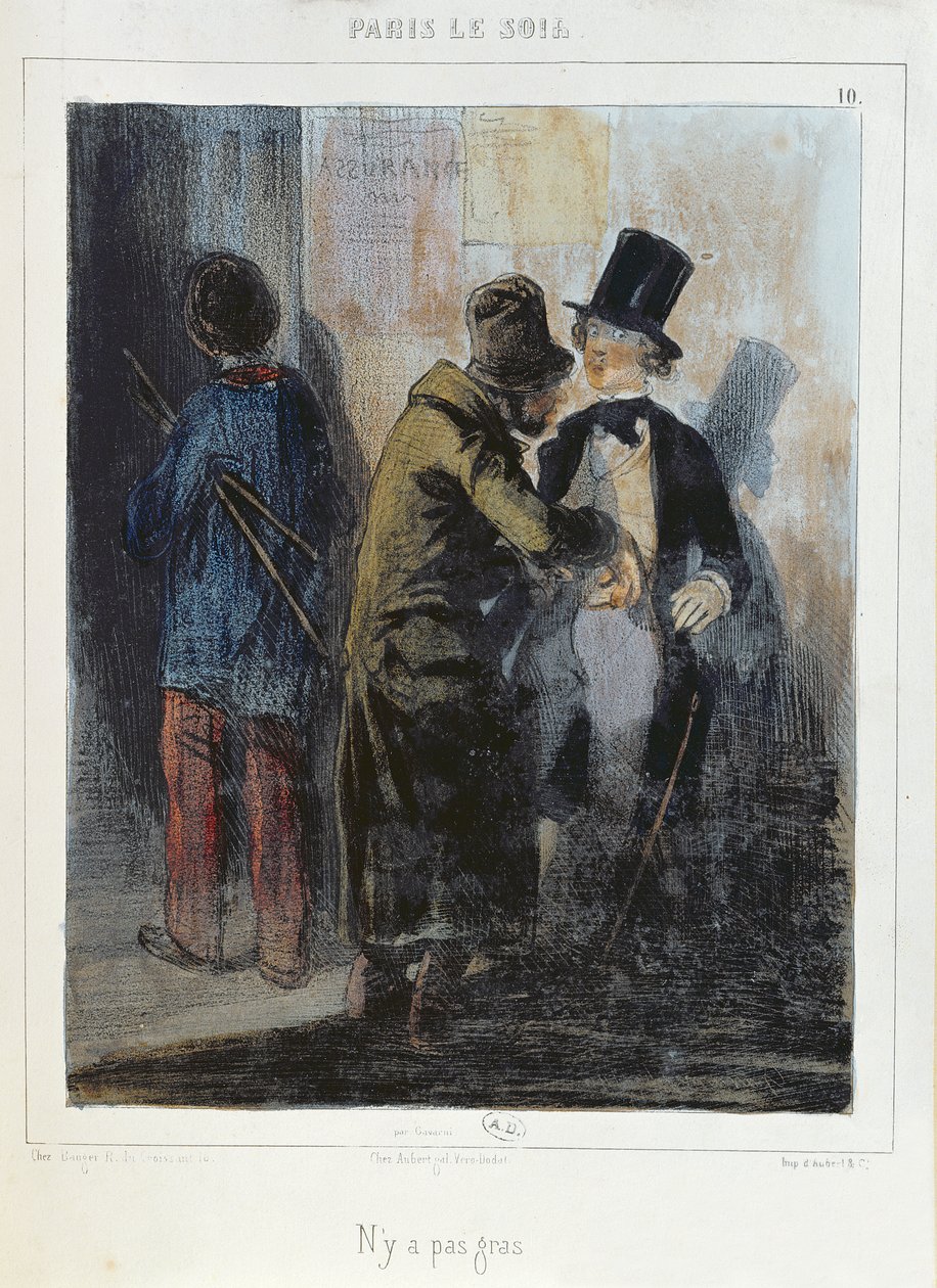 "Nothing There", karikatyr som föreställer en ficktjuv som rånar en student från hans ficka. c.1840 av Paul Gavarni
