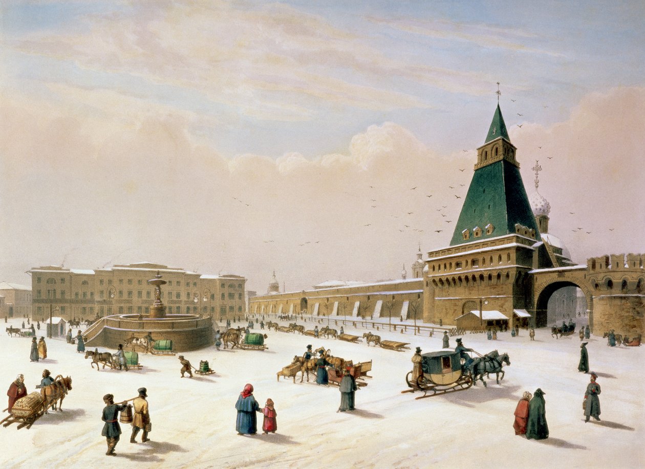 Loubyanska torget i Moskva, tryckt av Louis-Pierre-Alphonse Bichebois (1801-50), 1830 av Paul Marie Roussel
