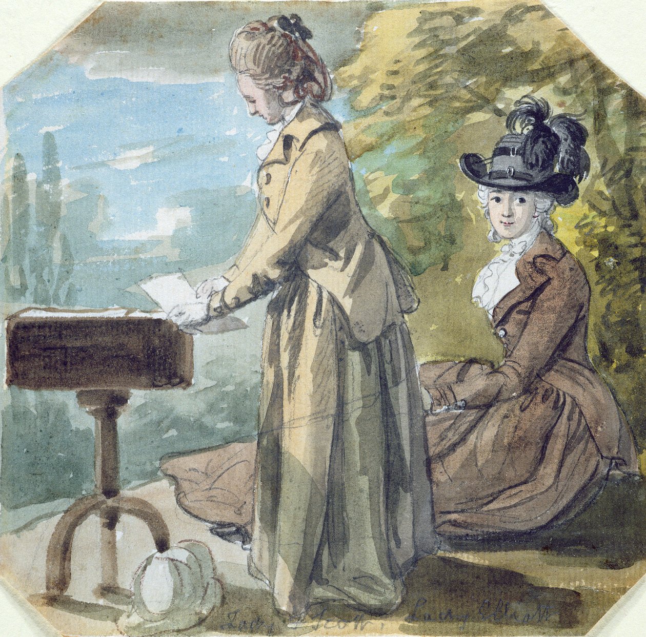 Lady Francis Scott och Lady Elliot, ca 1770 (wc över grafit på bundet papper) av Paul Sandby