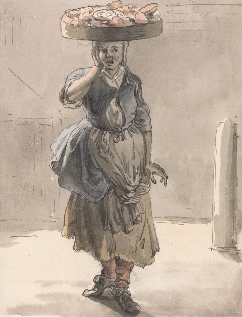 London Cries- A Girl with a Basket on Her Head (Lights for the Cats, Liver for the Dogs) av Paul Sandby