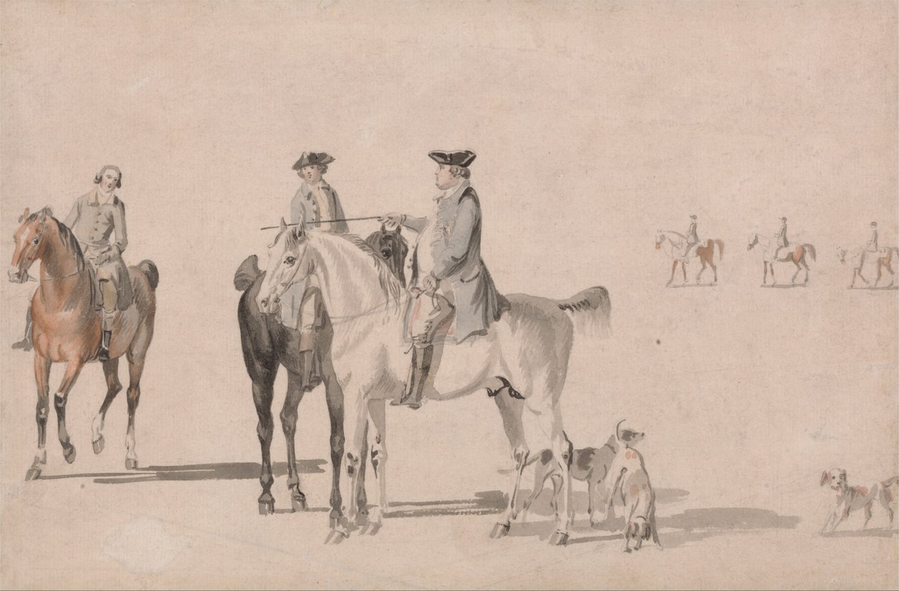 The Duke of Cumberland with a Gentleman and a Groom, all mounted, and Dogs av Paul Sandby