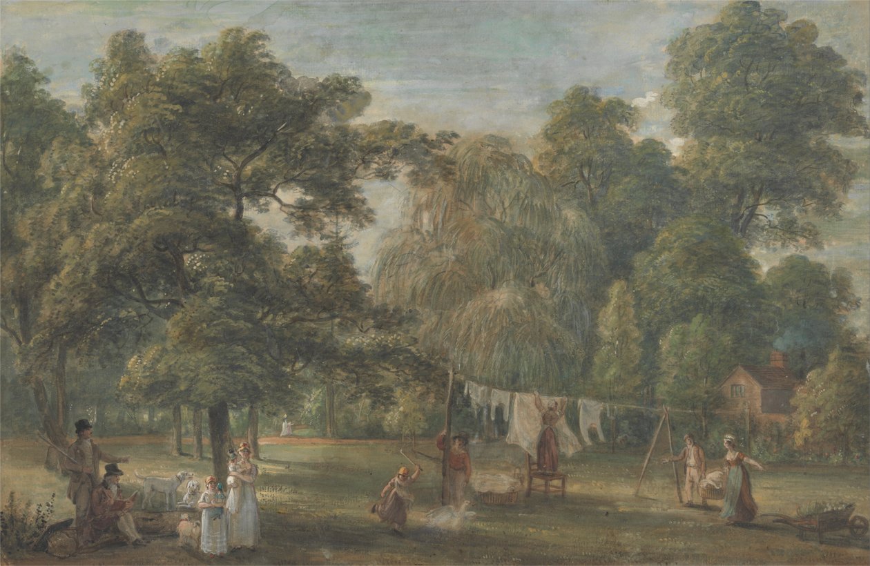 The Garden of Thomas Sandbys House at Englefield Green near Windsor av Paul Sandby