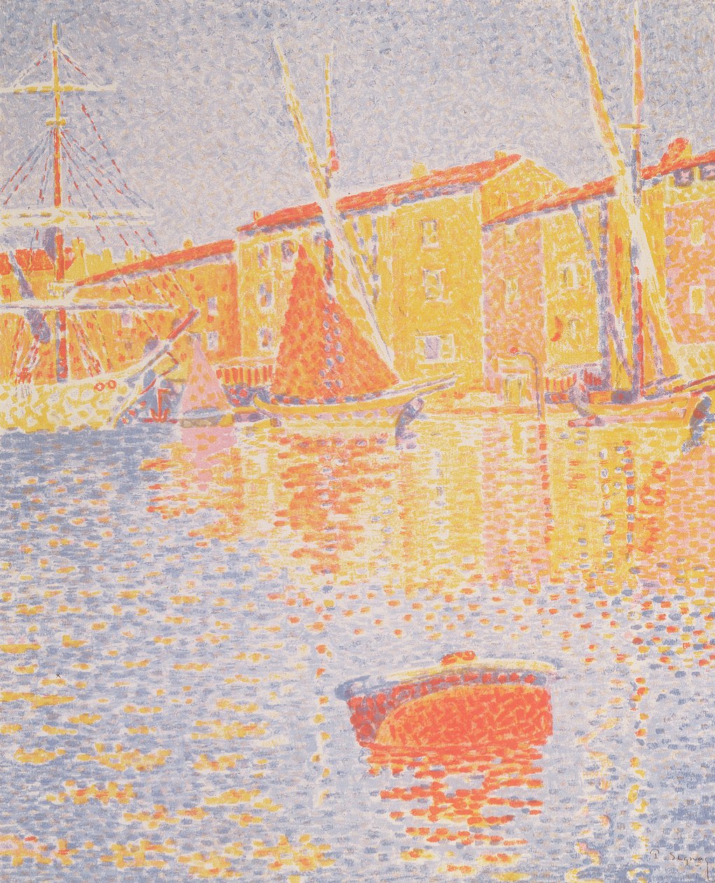 Boj, St. Tropez hamn, 1894 (färgat litho) av Paul Signac