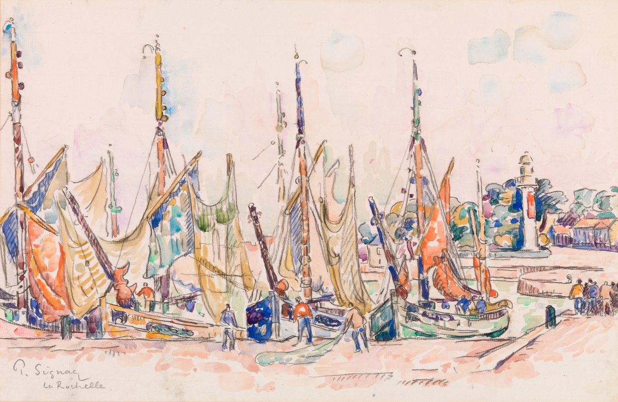 La Rochelle: Båtar (wc på papper) av Paul Signac