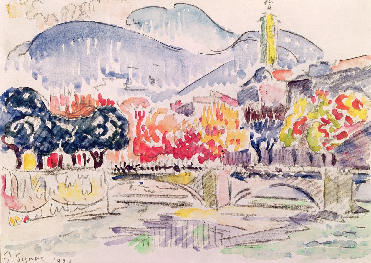 Le Paillon, Nice, 1921 (penna och wc på papper) av Paul Signac