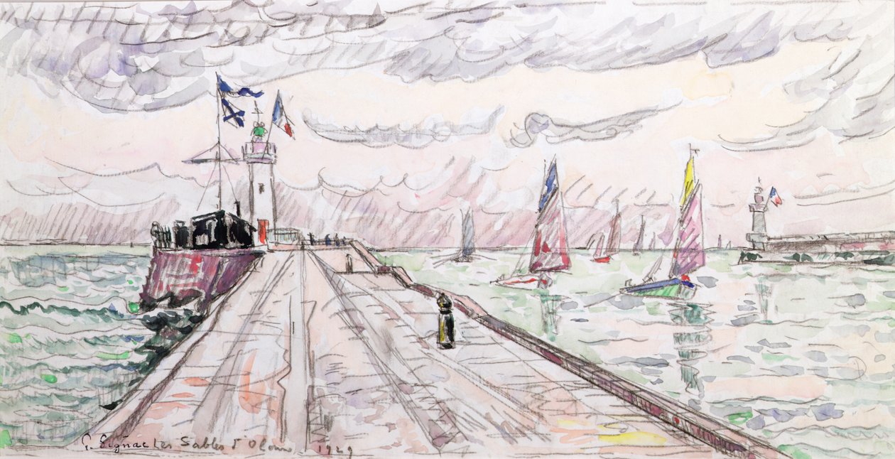 Les Sables dOlonne, 1929 (wc & penna på papper) av Paul Signac