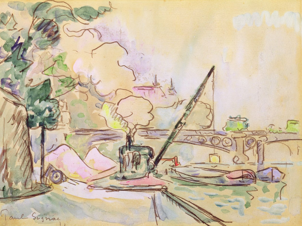 Pont du Louvre, 1928 (akvarell på papper) av Paul Signac