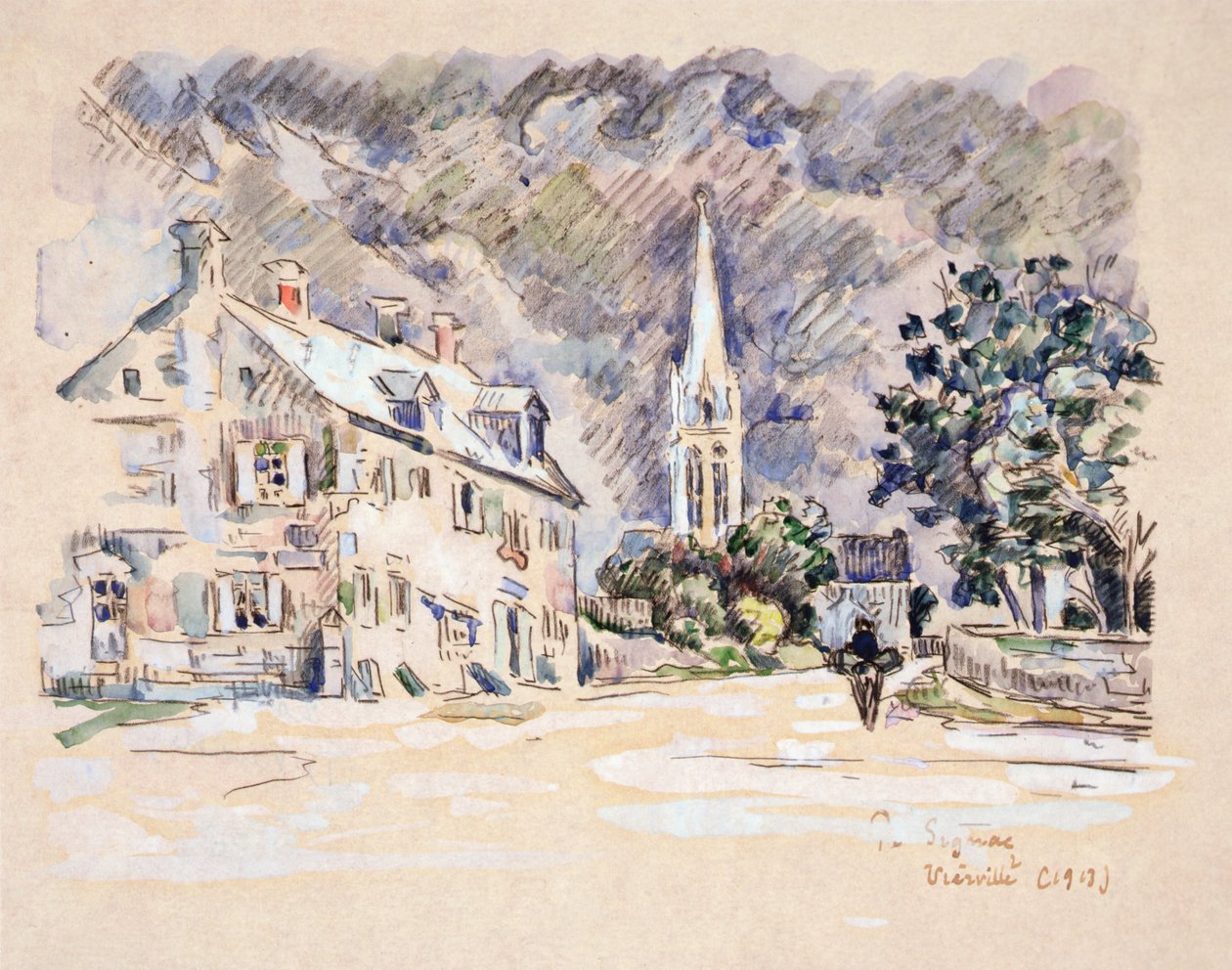 Vierville (Calvados) 1913 (svart krita och wc på papper) av Paul Signac