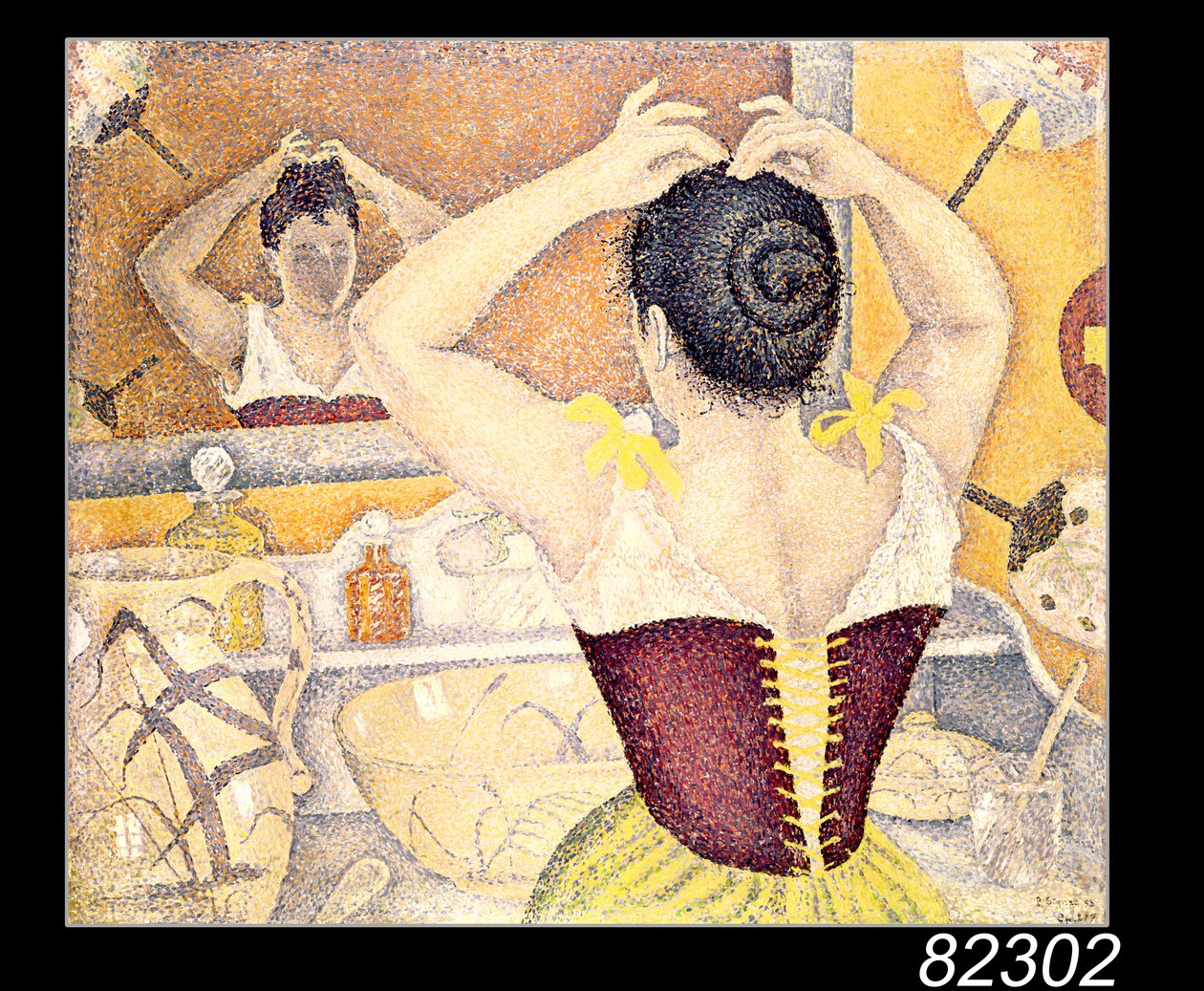 Kvinna vid sin toalett i lila korsett, 1893 av Paul Signac