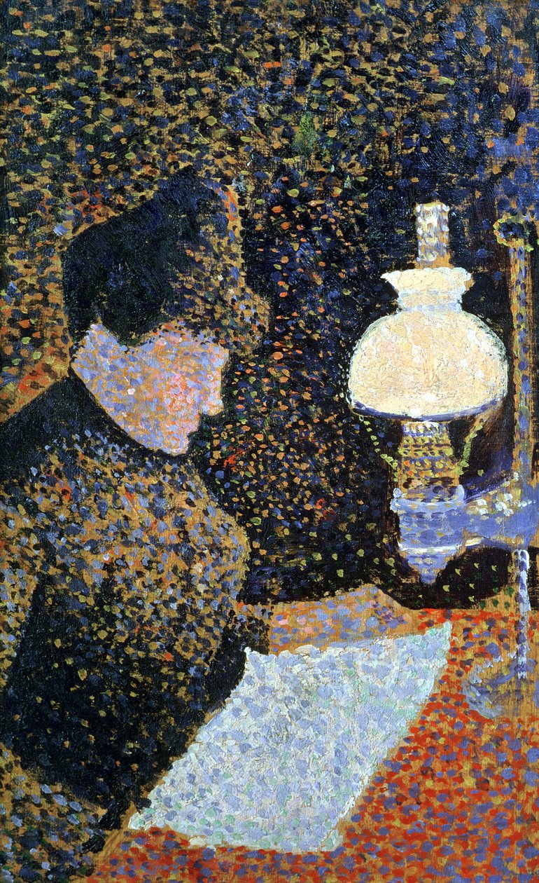 Kvinna vid en lampa, 1890 (panel) av Paul Signac