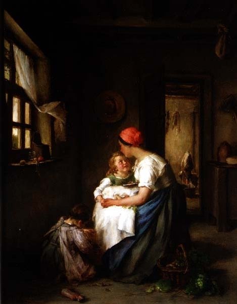 Motherly cares, 1864 (olja) av Paul Soyer