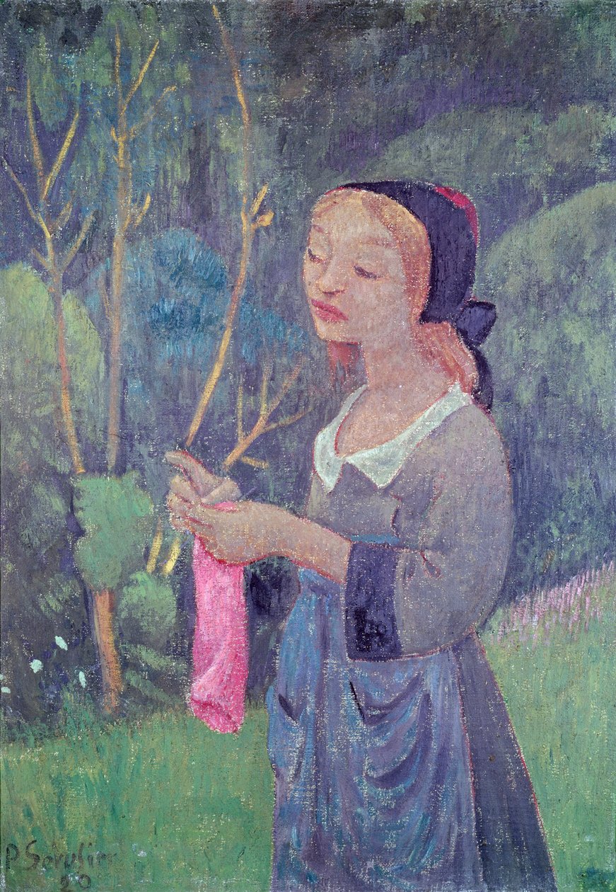 Ung flicka med en rosa strumpa eller ung bretonstickning, 1920 av Paul Sérusier