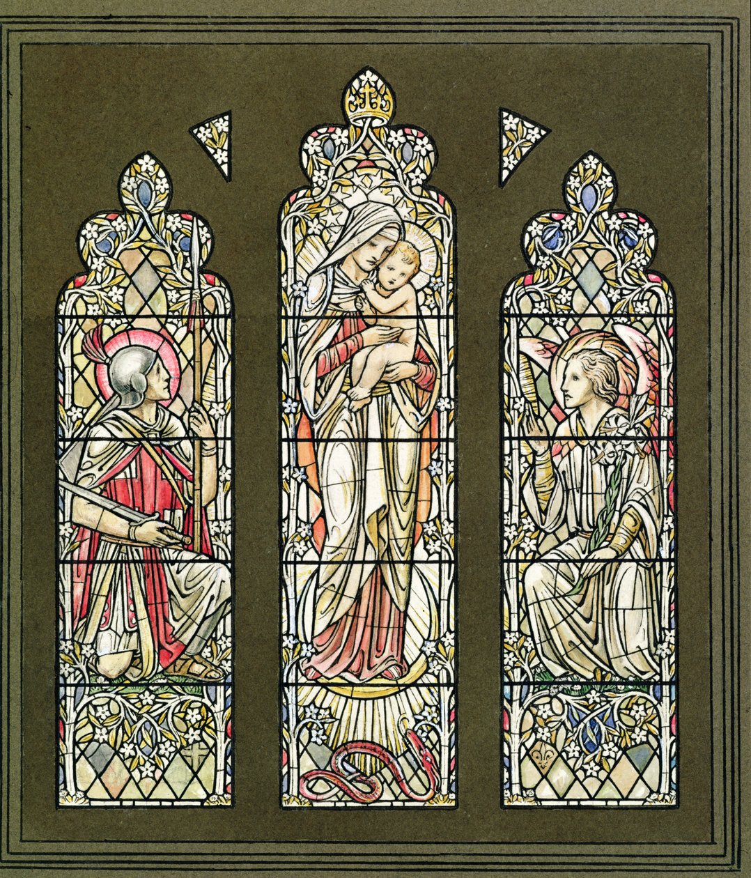 Design för ett målat glasfönster, sent 1920-tal av Paul Vincent Woodroffe