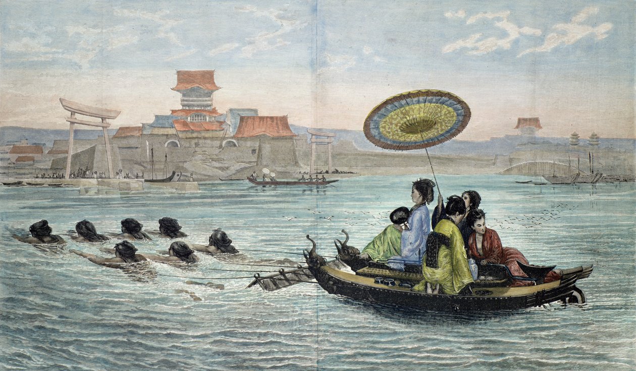 Den japanska barken (färgad litho) av Paul (after) Lenoir