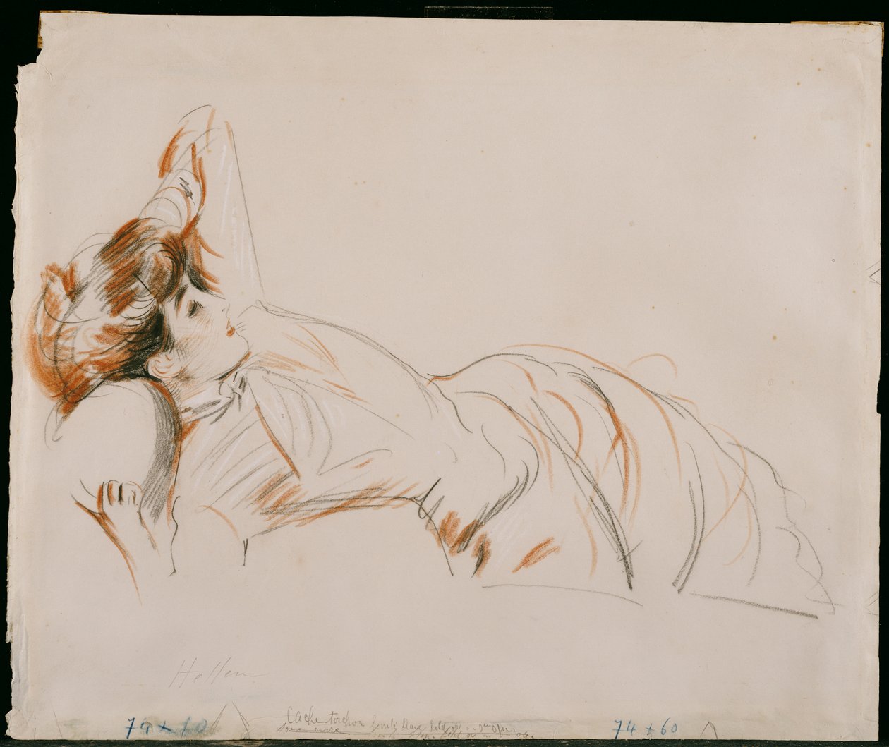 En elegant dam liggande av Paul Cesar Helleu