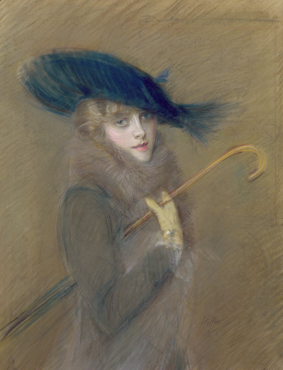 Elegant Lady (pastell på papper) av Paul Cesar Helleu