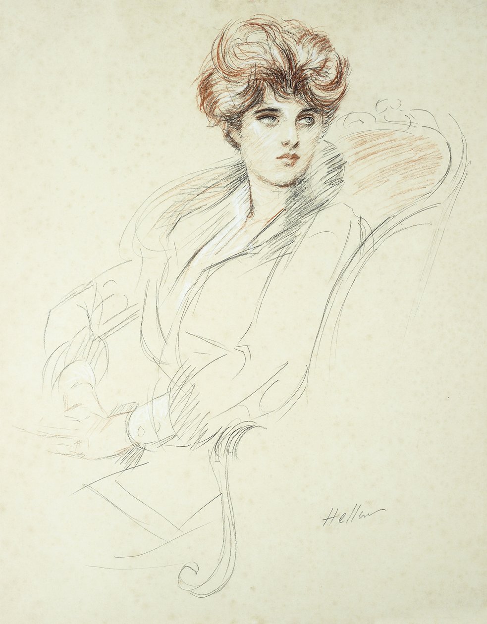 Porträtt av en kvinna, sittande, av Paul Cesar Helleu