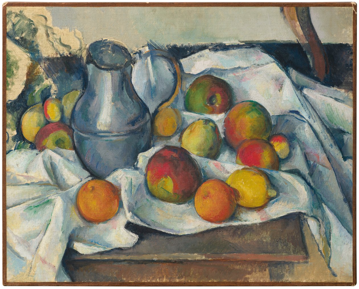 Vattenkokare och frukt av Paul Cézanne