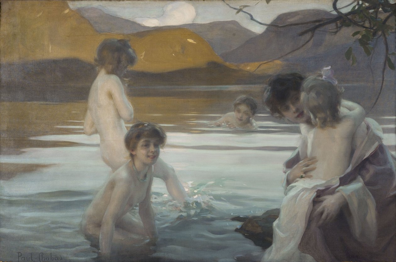 Första badet, ca 1907 (olja på duk) av Paul Chabas