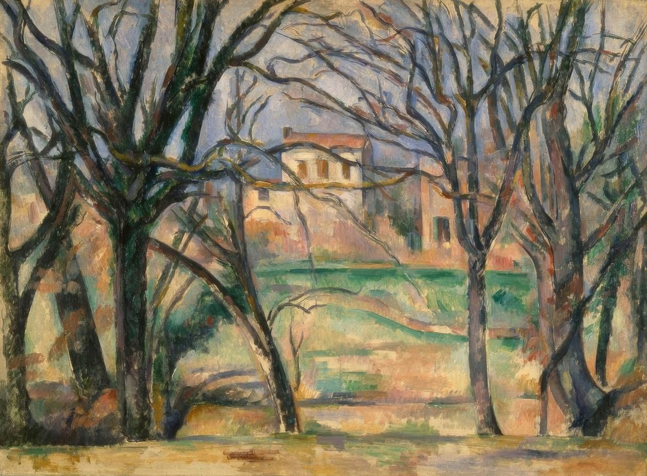 Träd och hus av Paul Cézanne