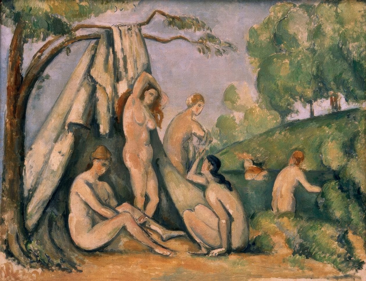 Badgäster framför tältet av Paul Cézanne