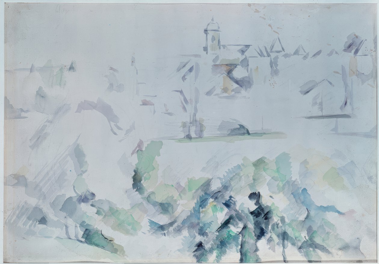 Kyrka och träd av Paul Cézanne
