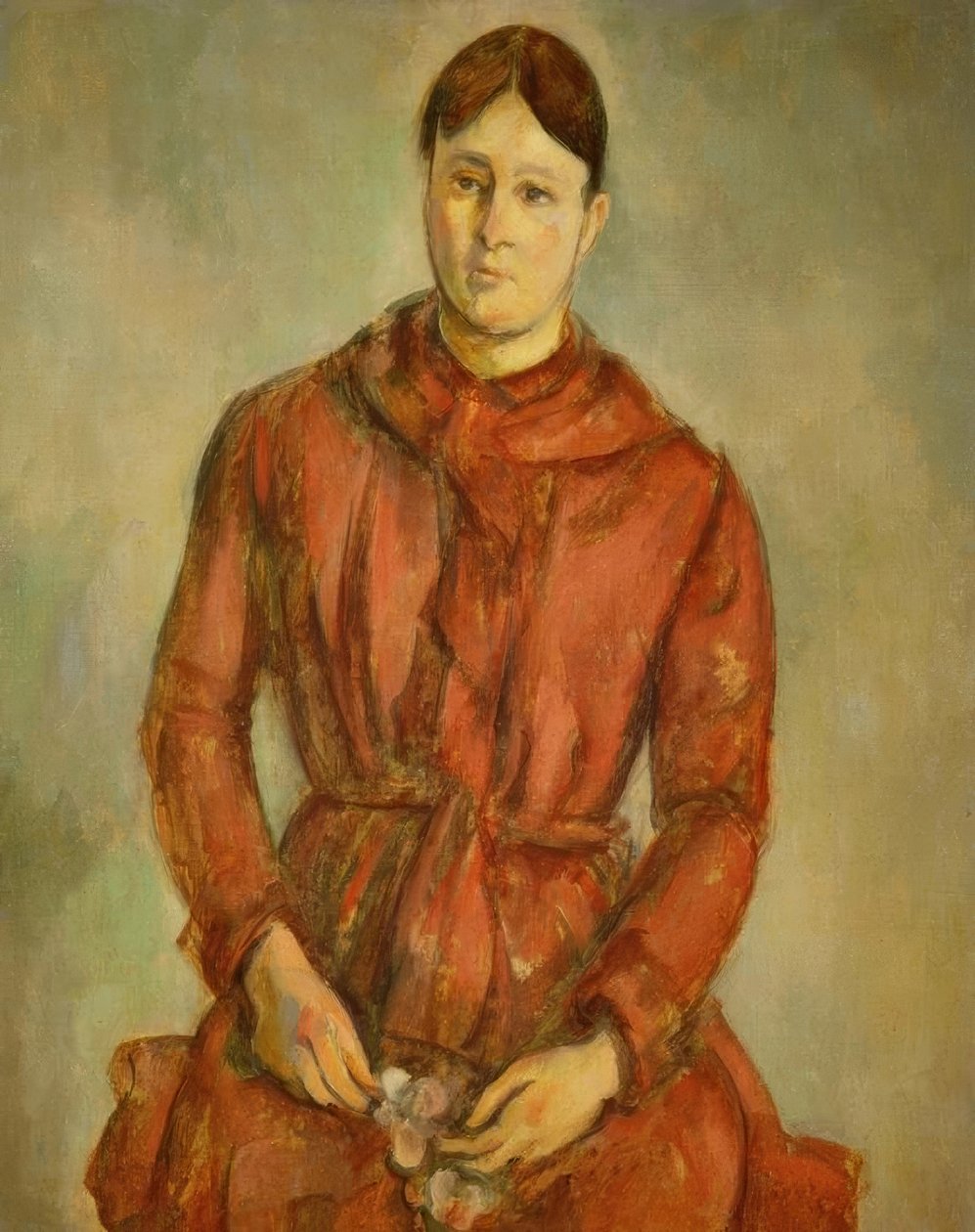 Madame Cézanne i rött av Paul Cézanne
