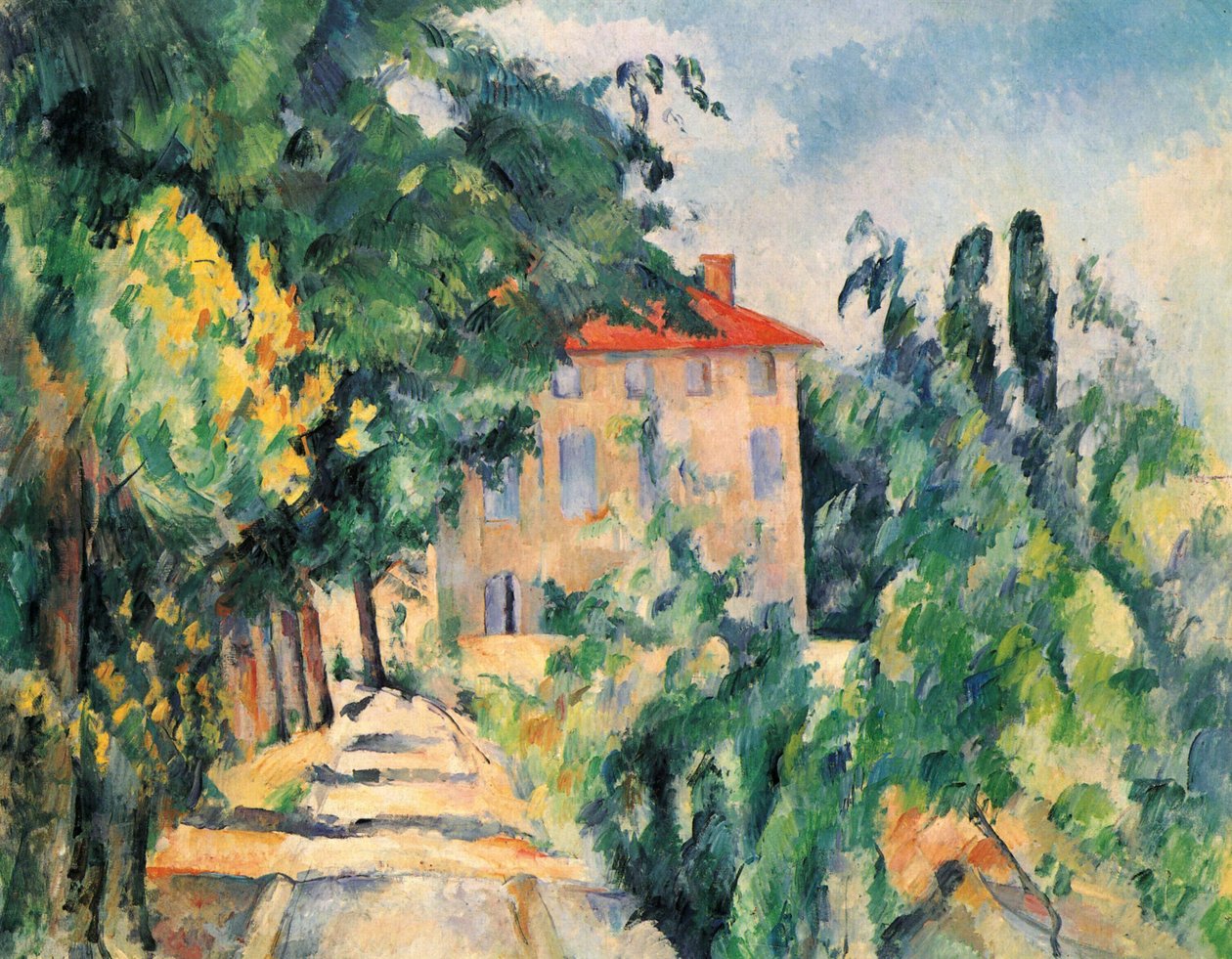 Hus med rött tak (Jas de Bouffan) av Paul Cézanne