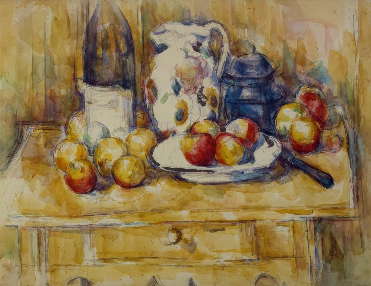 Stilleben: Äpplen på en byrå av Paul Cézanne