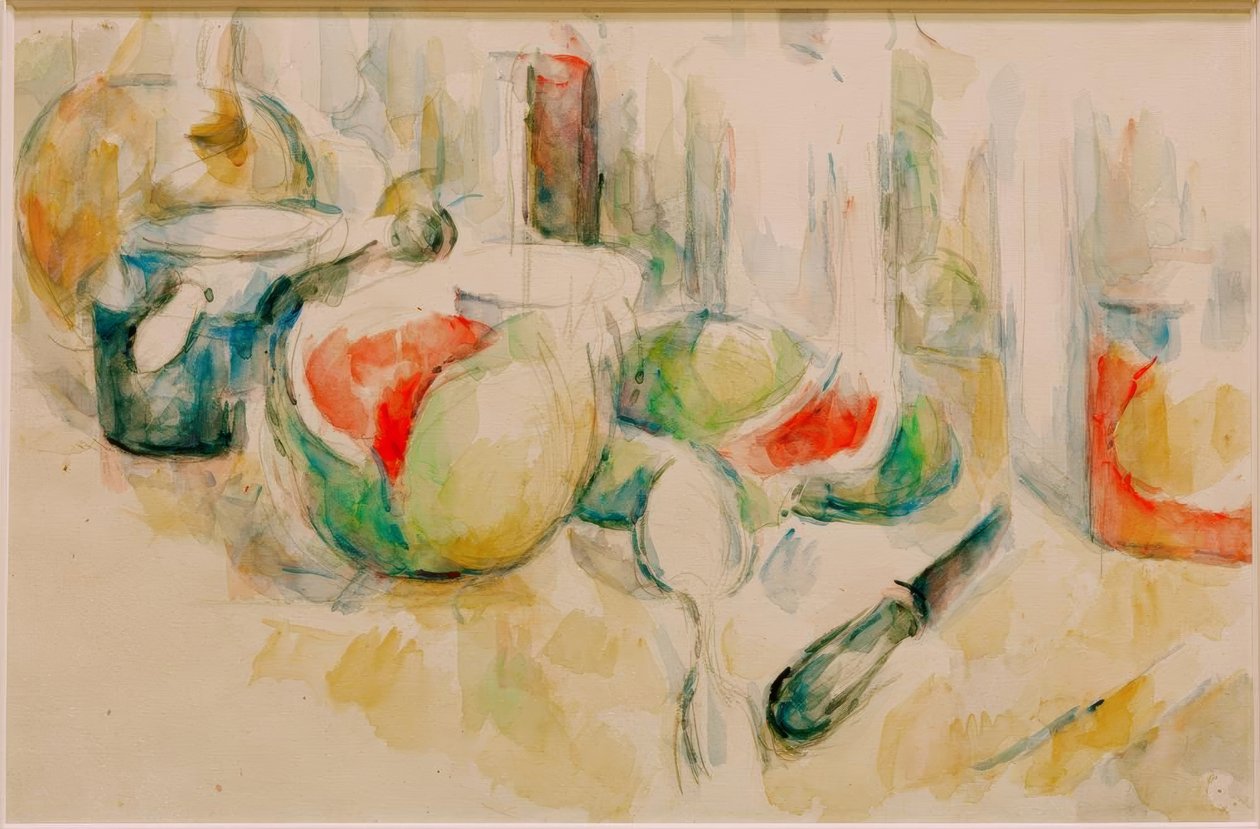 Stilleben med hackad vattenmelon av Paul Cézanne