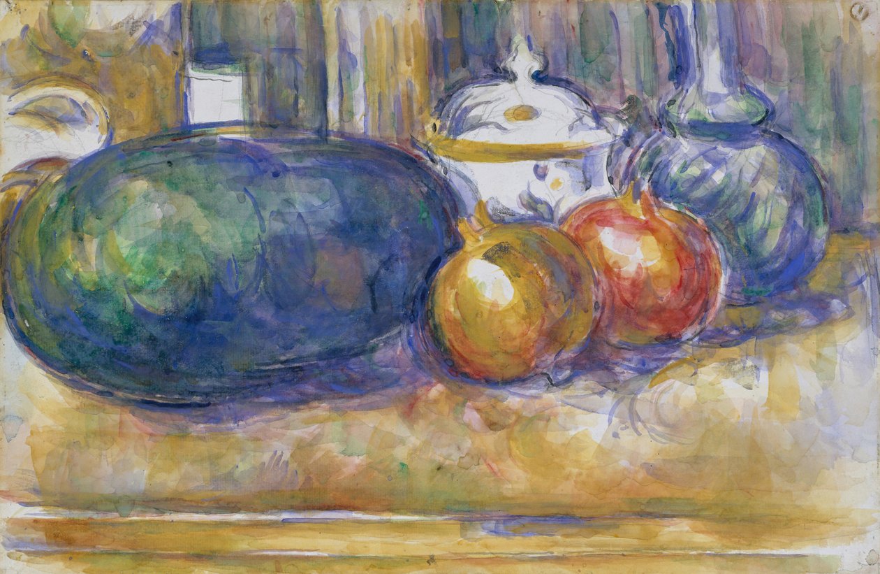 Stilleben med en vattenmelon och granatäpplen, 1900-1906. av Paul Cézanne