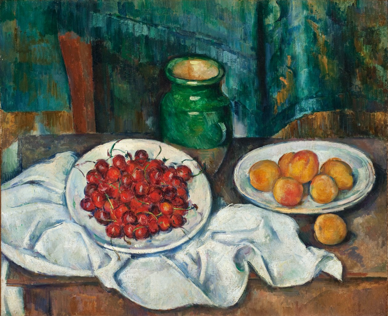 Stilleben med körsbär och persikor, 1885-7 av Paul Cézanne