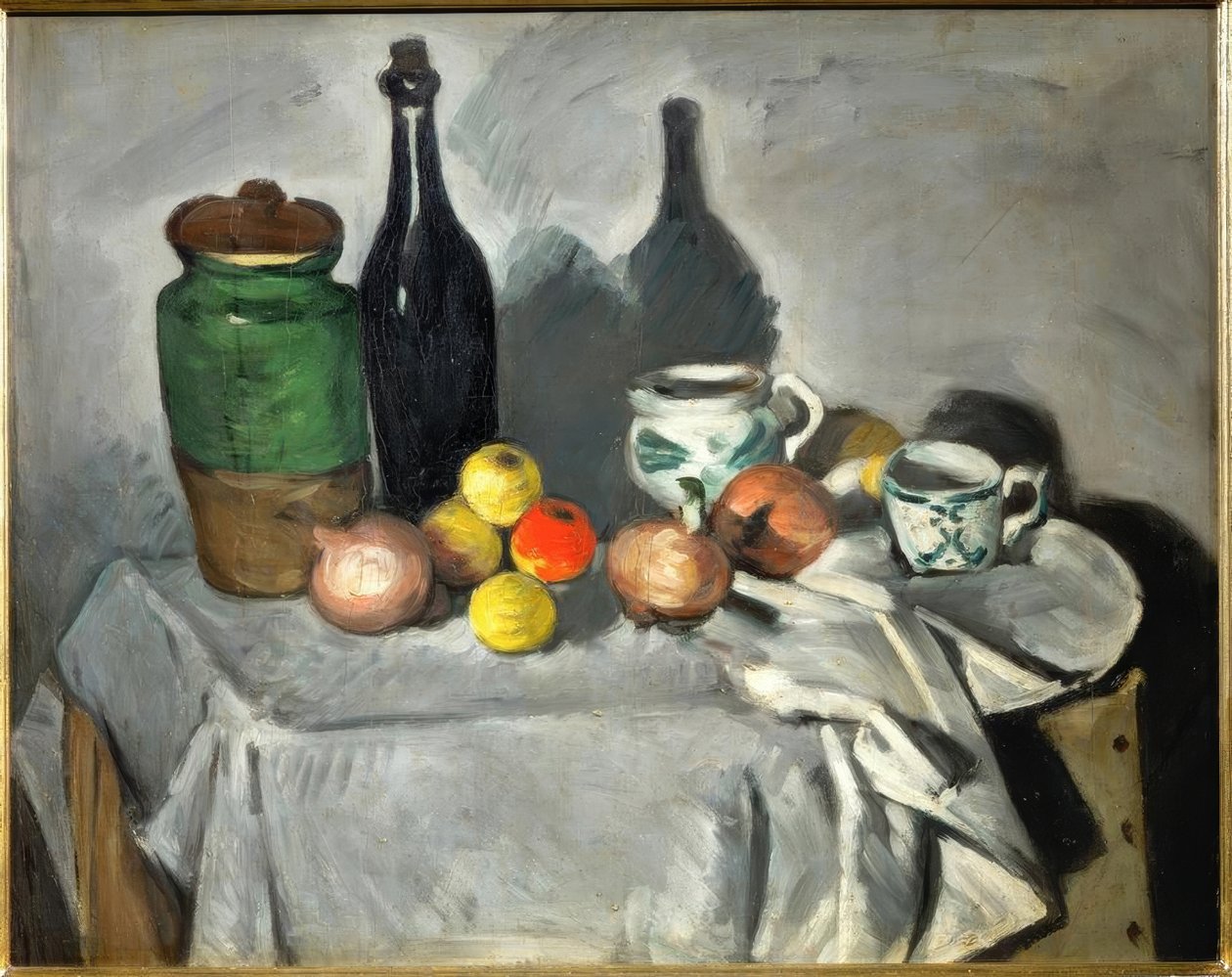 Stilleben (frukter och rätter) av Paul Cézanne