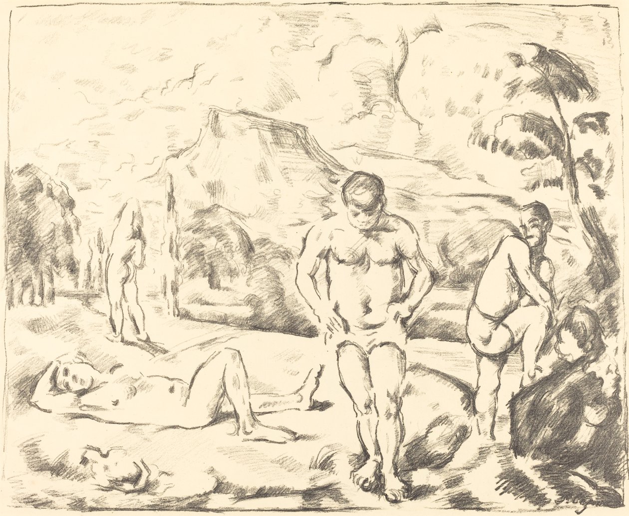 Badarna (stor tallrik) av Paul Cézanne