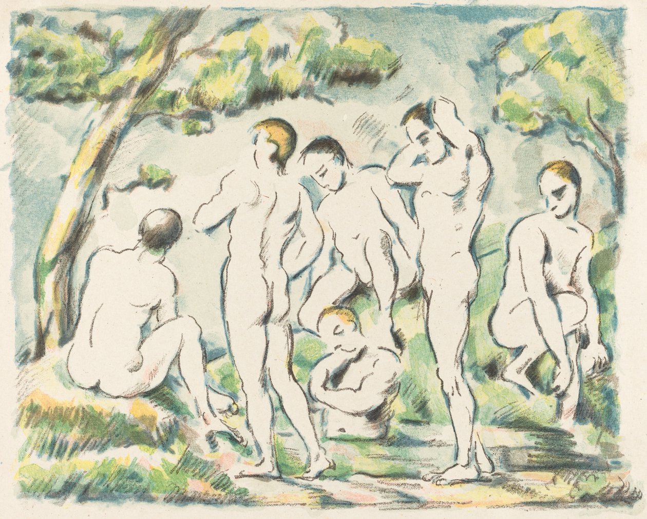 The Baders (Small Plate) av Paul Cézanne
