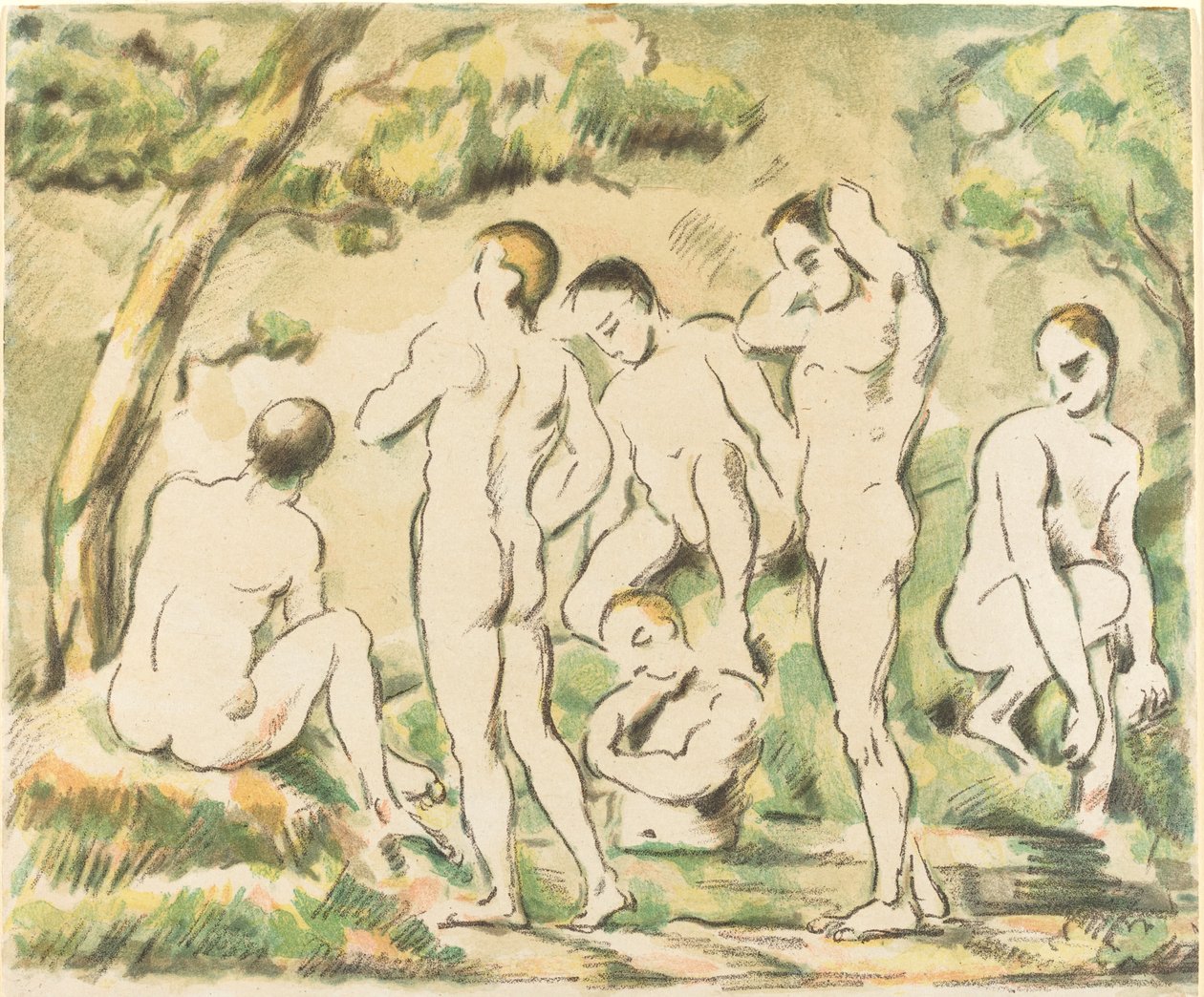The Baders (Small Plate) av Paul Cézanne