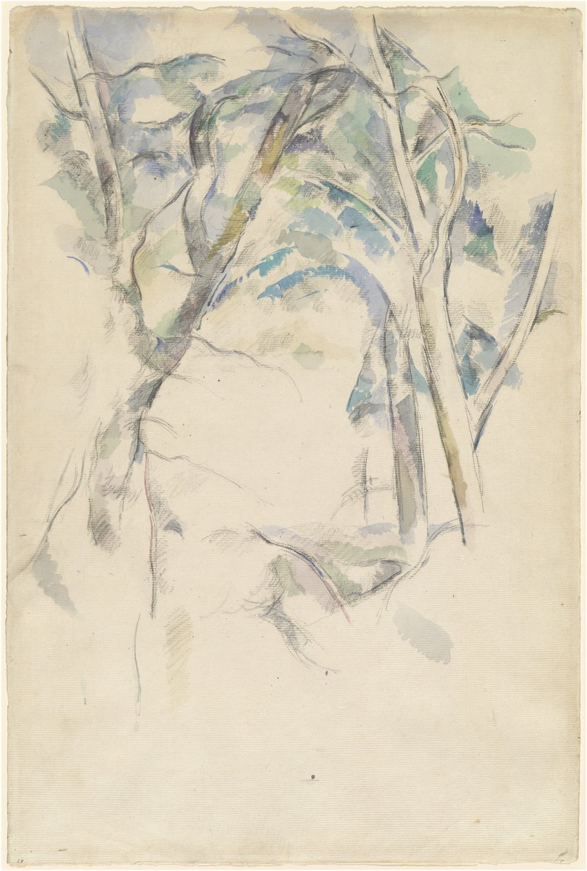 Träd som lutar sig över stenar, ca. 1892. av Paul Cézanne