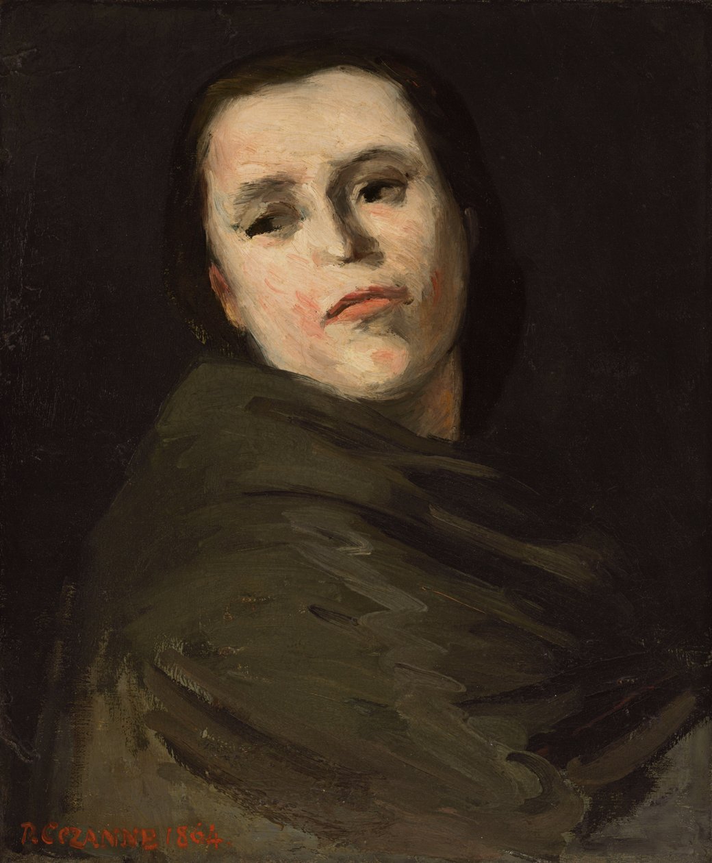 Kvinnans huvud; Tete de femme, 1864 av Paul Cézanne